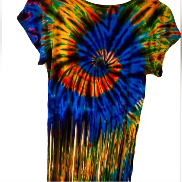 TIE DYE Rayon Stretch Fringe Crop S/S Top-***4 Colors Avail.***O/S - Picture 6 of 8